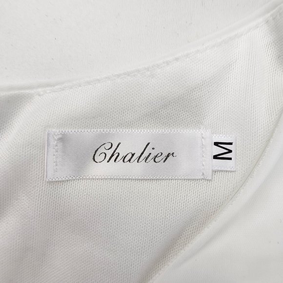 New Chalier Womens Medium White Ruffle Sleeve Shift Dress V-Neck Chiffon Poly - Picture 7 of 15